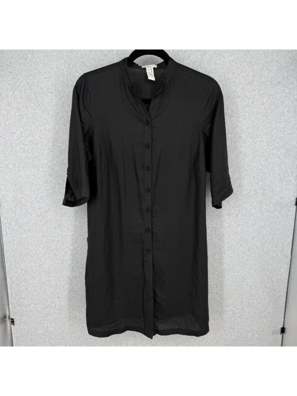 Deane White Long Linen Button Tunic Size 1X Black Half Sleeve Side Slit Lagen